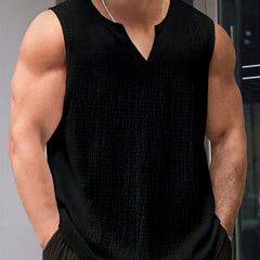 Men's Singlet Top | V-Neckline Sleeveless Relaxed Fit Knit