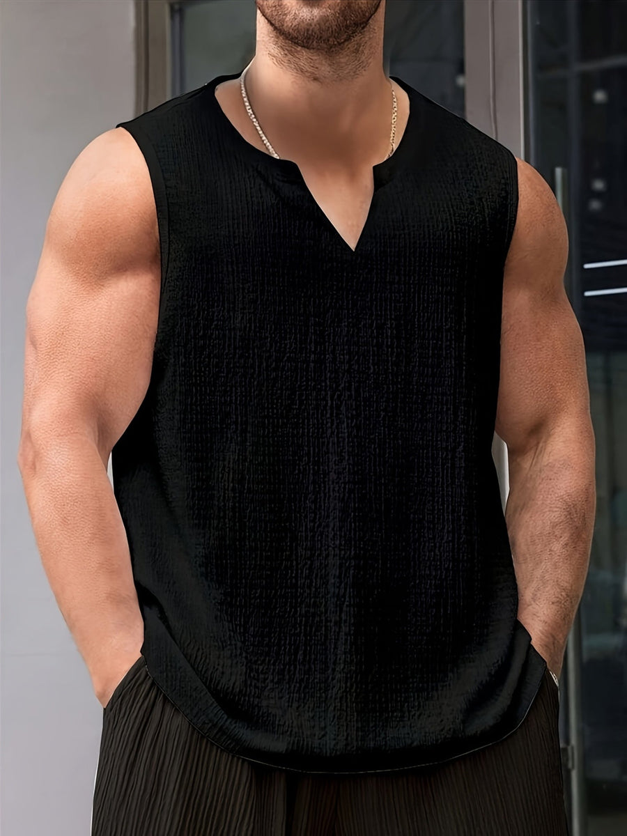 Men's Singlet Top | V-Neckline Sleeveless Relaxed Fit Knit