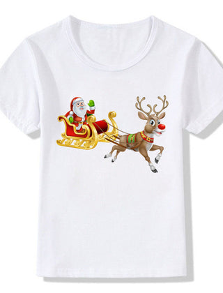 Women's White Shirt | Santa Print Short Sleeve Crew Neck