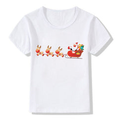 Women's White Shirt | Santa Print Short Sleeve Crew Neck