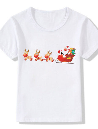 Women's White Shirt | Santa Print Short Sleeve Crew Neck