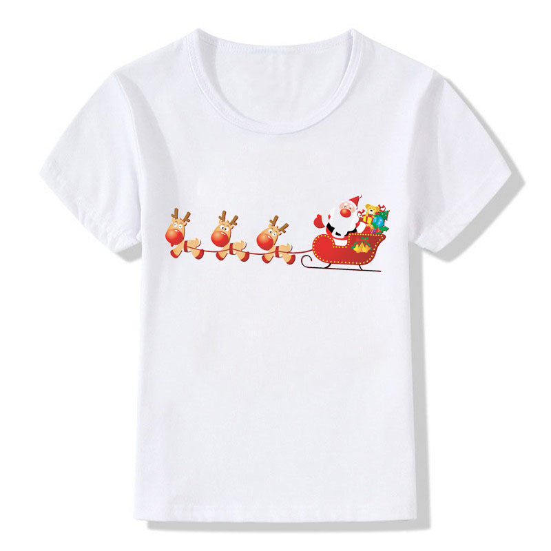 Women's White Shirt | Santa Print Short Sleeve Crew Neck