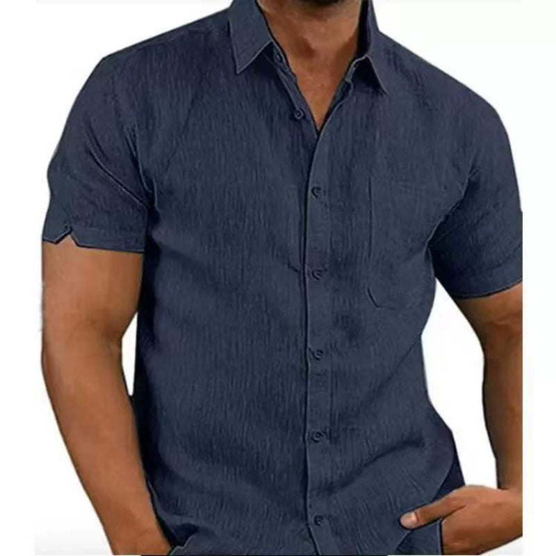 Men's Linen Shirt | Short Sleeve Collared Button Front