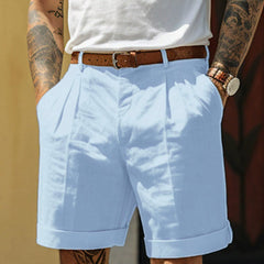 Men's Linen Shorts | Pleated Flat Front Rolled Hem Cotton