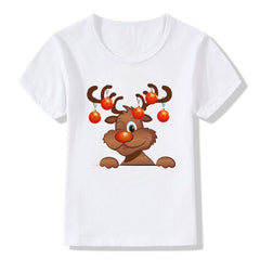 Women's White Shirt | Santa Print Short Sleeve Crew Neck