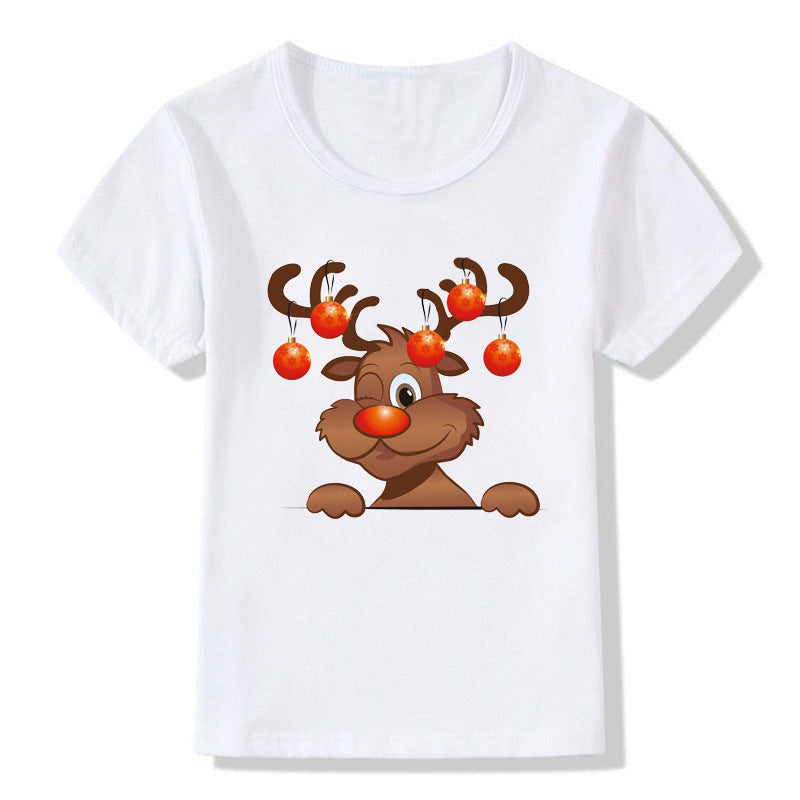 Women's White Shirt | Santa Print Short Sleeve Crew Neck