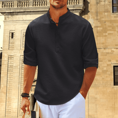Men's White Shirt | Henley Neckline Relaxed Fit Knit
