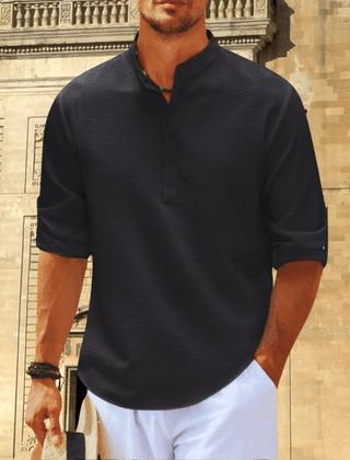 Men's White Shirt | Henley Neckline Relaxed Fit Knit