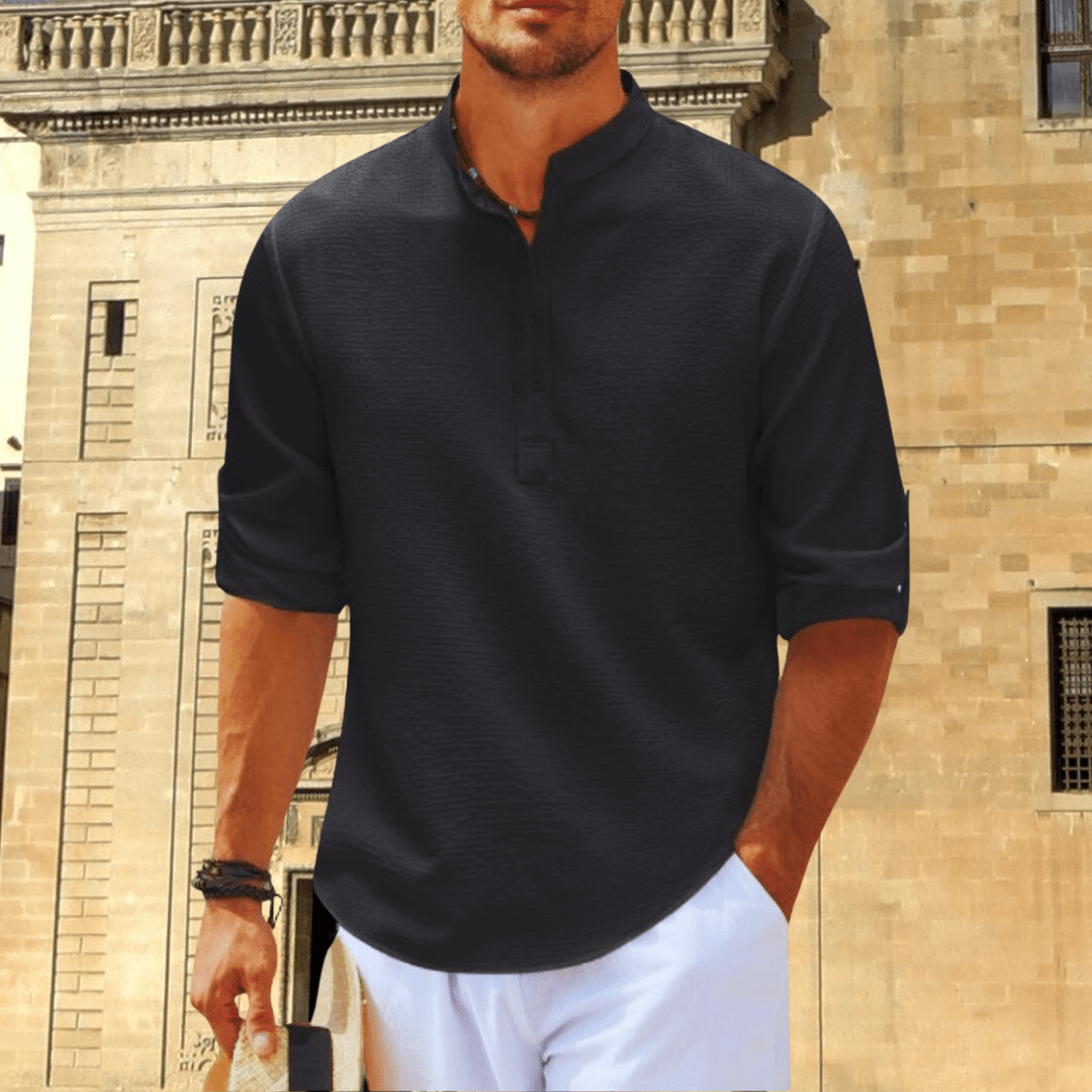 Men's White Shirt | Henley Neckline Relaxed Fit Knit