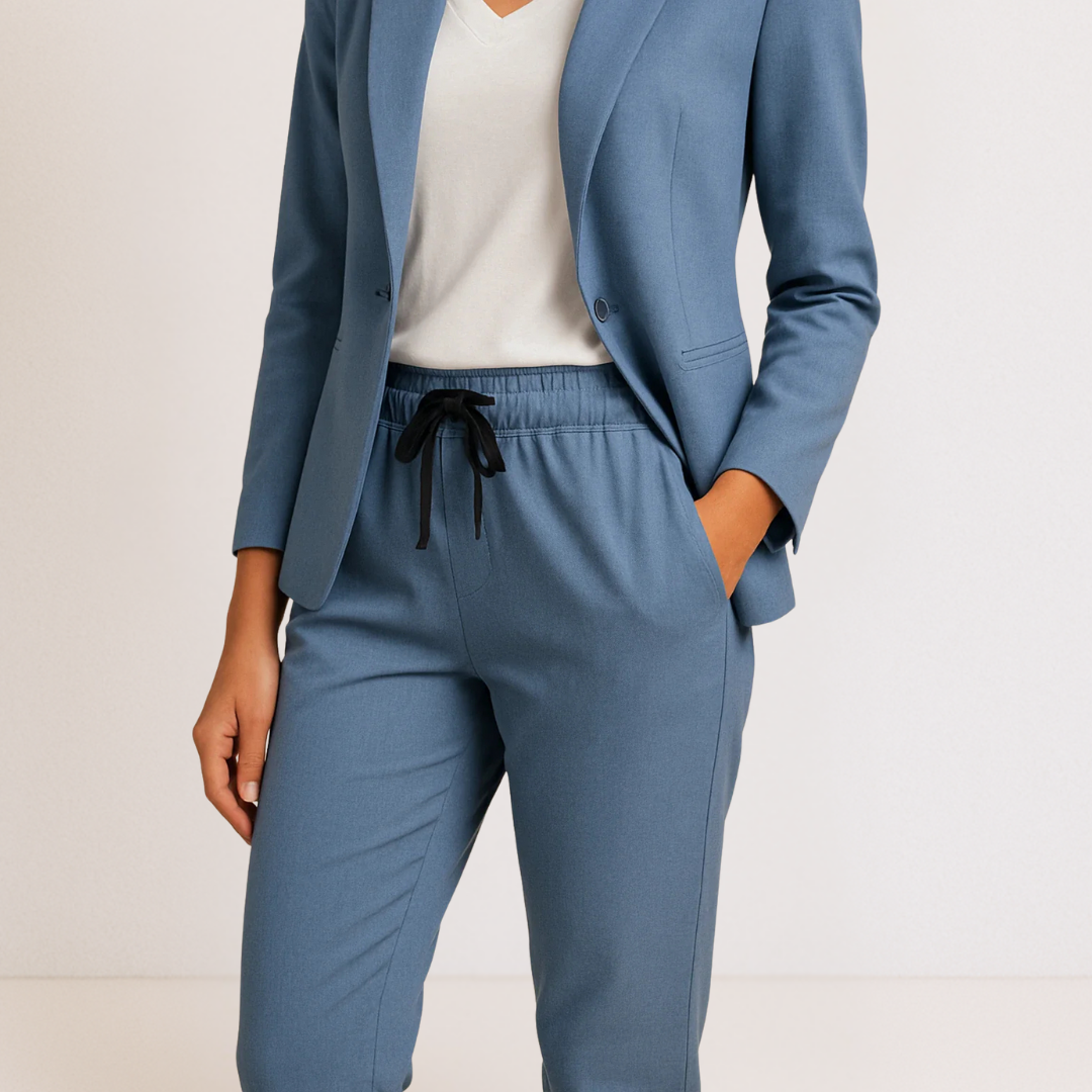 Women's Two Piece Set | Tailored Blazer Tapered Joggers Long Sleeve
