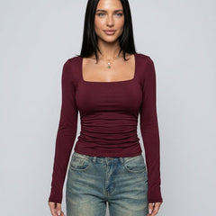 Women's Top | Square Neck Long Sleeve Knit