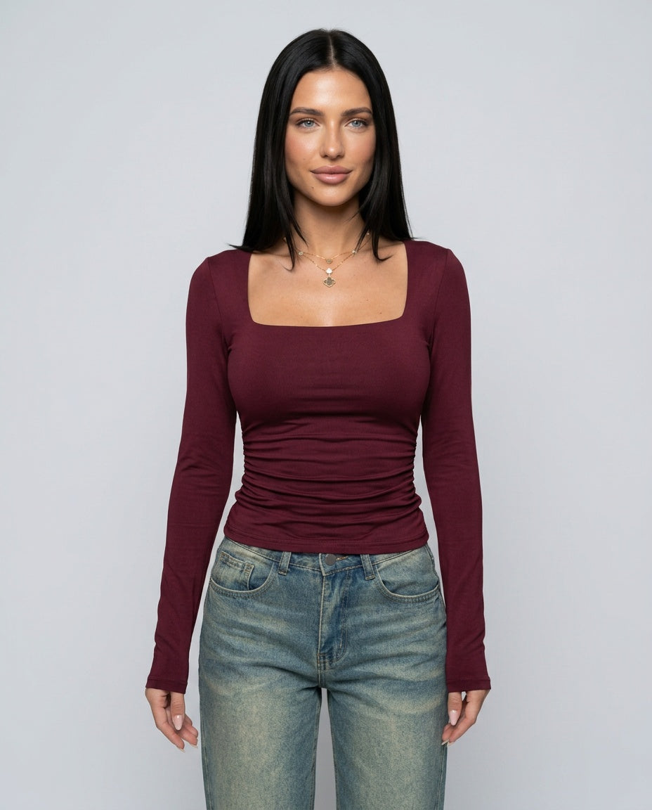 Women's Top | Square Neck Long Sleeve Knit