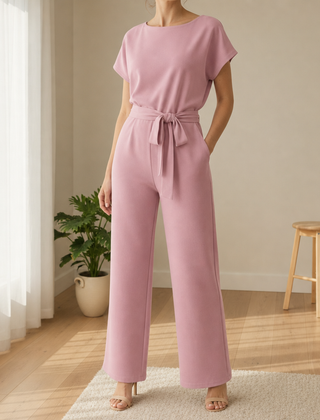 Antibes Belted Batwing Jumpsuit in Baby Pink