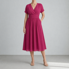 Peniscola Swiss Dot Wrap Midi Dress in Bubblegum Pink