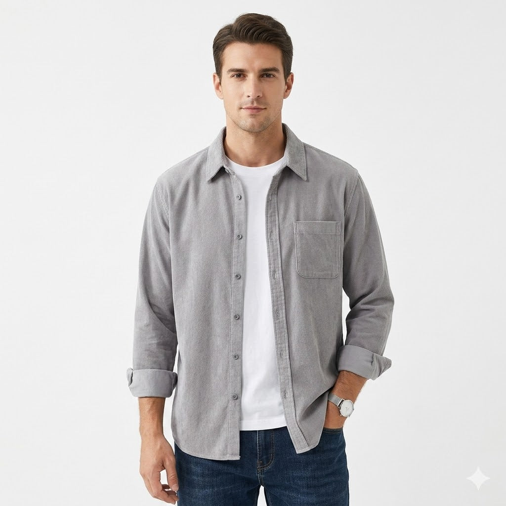 Men's Shirt | Corduroy Collared Long Sleeve Button Front
