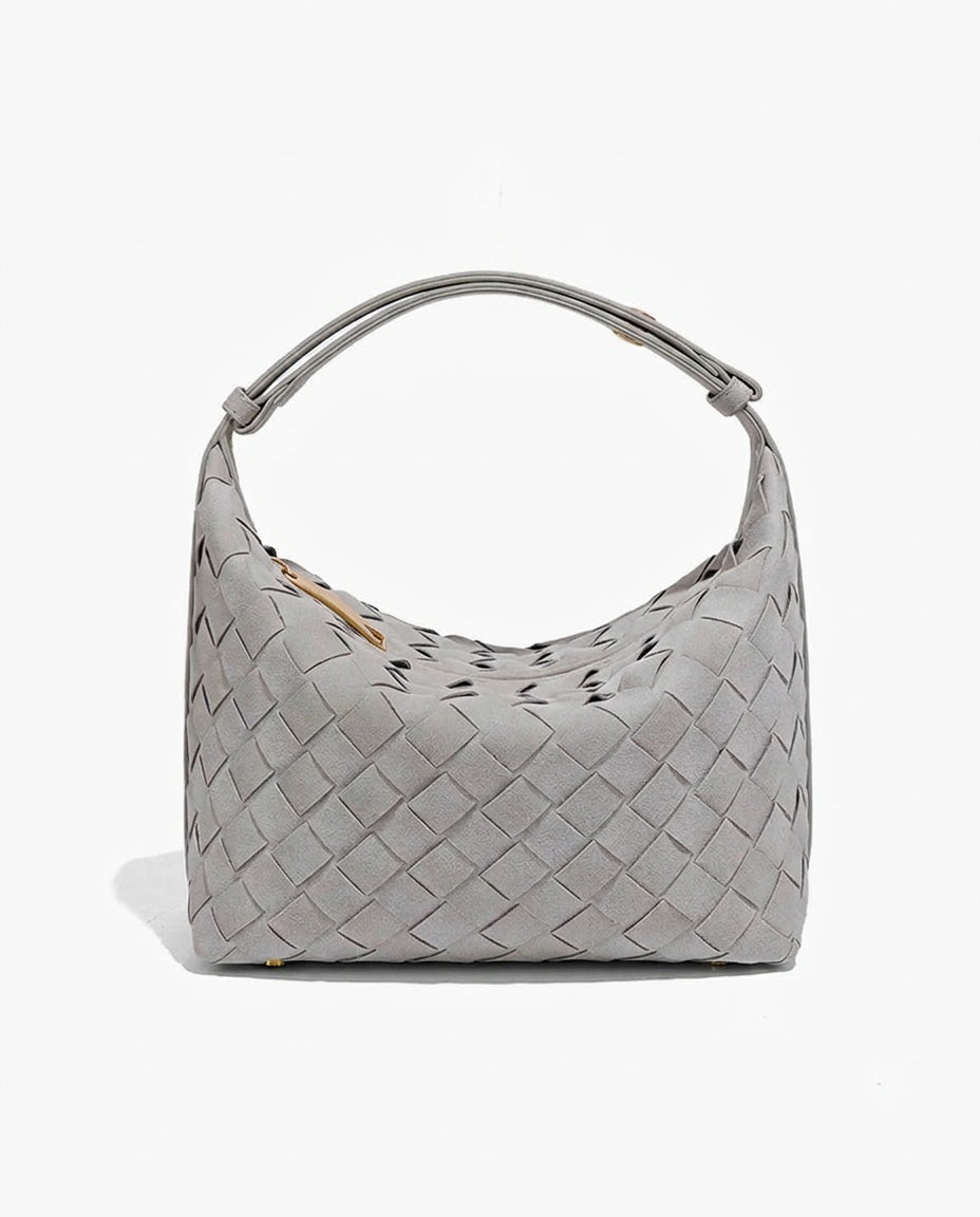 Women's Shoulder Bag | Woven Vegan Suede Quilted Hand-Woven