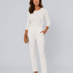 Women's Linen Pants | Relaxed Straight Leg Elastic Waist Rolled Hem