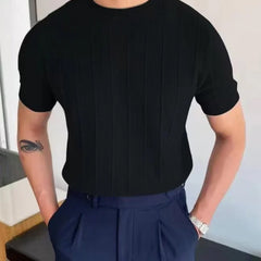 Men's Ribbed Knit Shirt | Crew Neck Short Sleeve Knit
