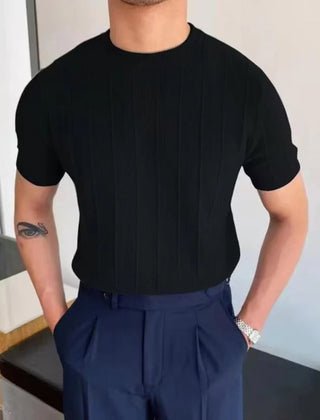 Men's Ribbed Knit Shirt | Crew Neck Short Sleeve Knit