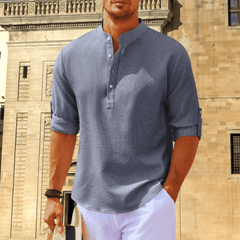 Men's White Shirt | Henley Neckline Relaxed Fit Knit
