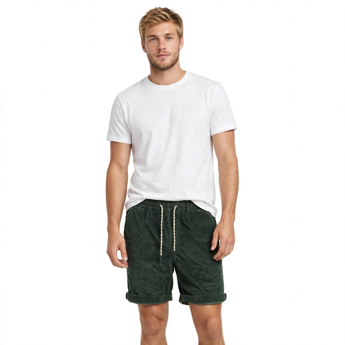 Men's Sport Shorts | Corduroy Drawstring Waist Rolled Hem