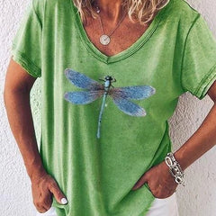 Women's T Shirt | V-Neck Short Sleeve Print