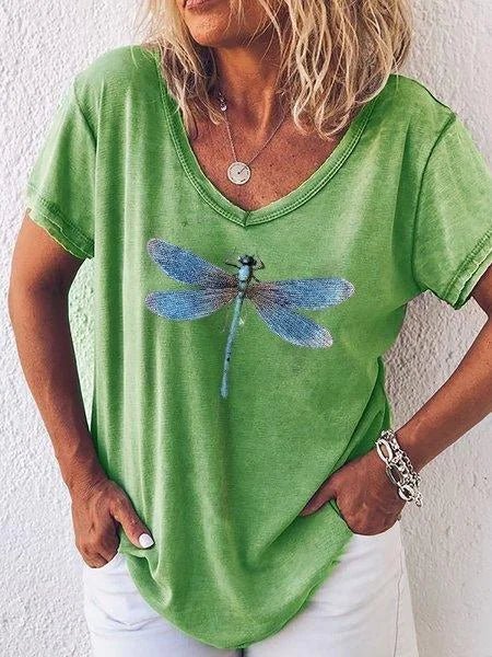 Women's T Shirt | V-Neck Short Sleeve Print