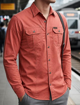 Gaeta Utility Long Sleeve Shirt in Coral