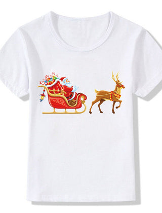 Women's White Shirt | Santa Print Short Sleeve Crew Neck