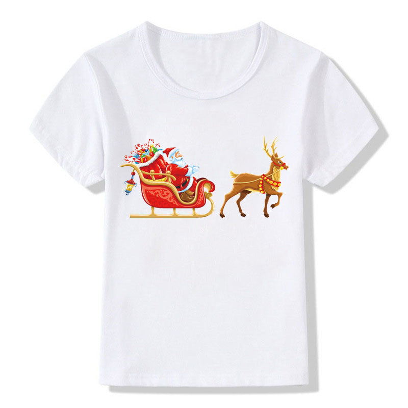 Women's White Shirt | Santa Print Short Sleeve Crew Neck
