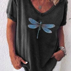 Women's T Shirt | V-Neck Short Sleeve Print
