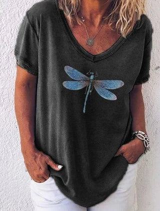 Women's T Shirt | V-Neck Short Sleeve Print