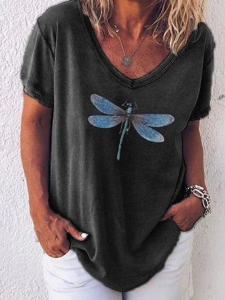 Women's T Shirt | V-Neck Short Sleeve Print