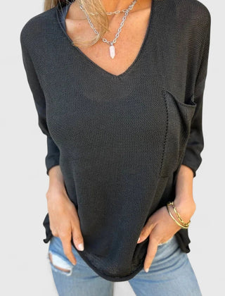 Women's Top | V-Neck Long Sleeve Knit Pocket
