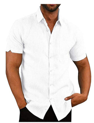 Men's Linen Shirt | Short Sleeve Collared Button Front
