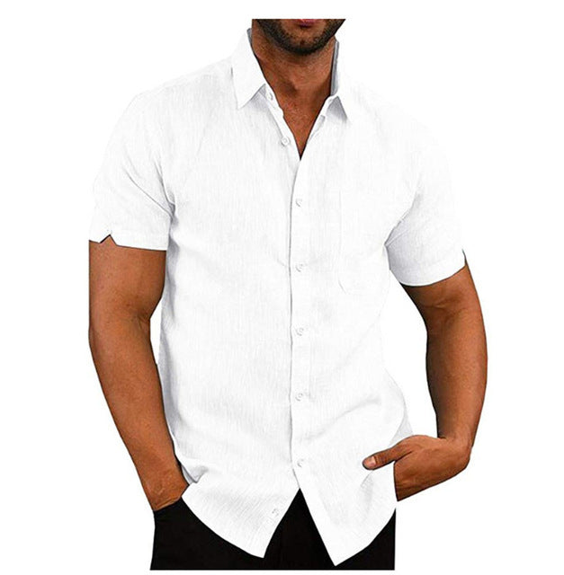 Men's Linen Shirt | Short Sleeve Collared Button Front