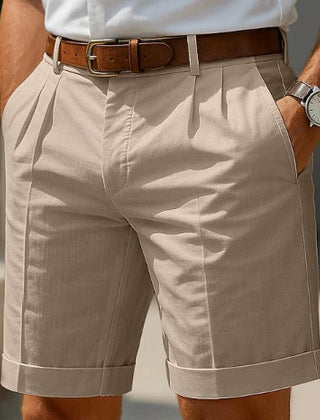 Men's Linen Shorts | Pleated Flat Front Rolled Hem Cotton