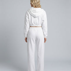 Women's Two Piece Set | Zip Long Sleeve Crop Top Wide Leg Relaxed