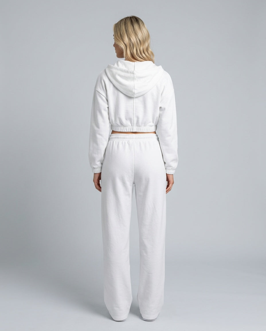 Women's Two Piece Set | Zip Long Sleeve Crop Top Wide Leg Relaxed