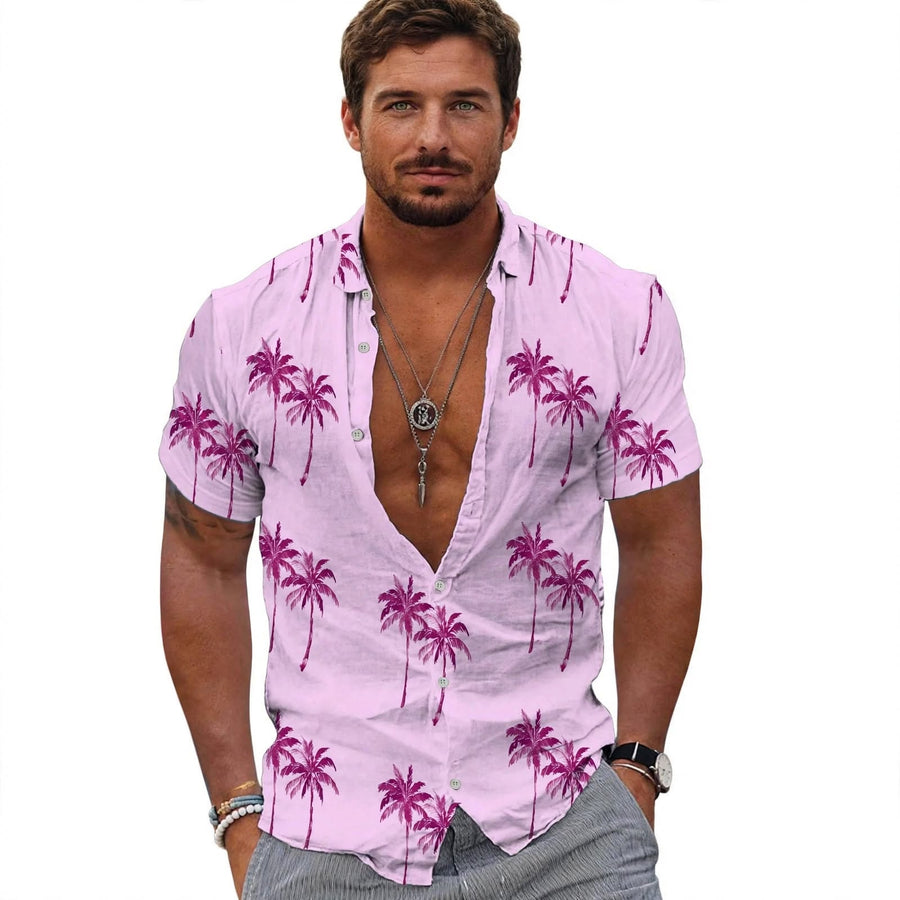 Men's Hawaiian Shirt | Short Sleeve Palm Print Button Up