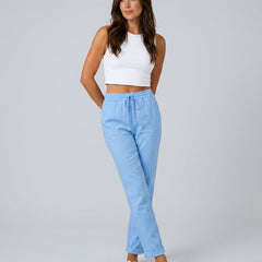 Women's Linen Pants | Relaxed Straight Leg Elastic Waist Rolled Hem