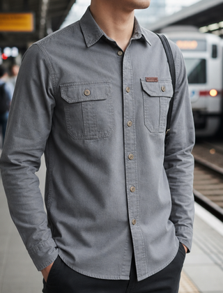 Gaeta Utility Long Sleeve Shirt in Charcoal Gray