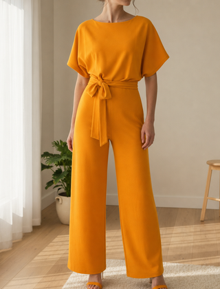 Antibes Belted Batwing Jumpsuit in Marigold