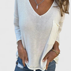 Women's Top | V-Neck Long Sleeve Knit Pocket