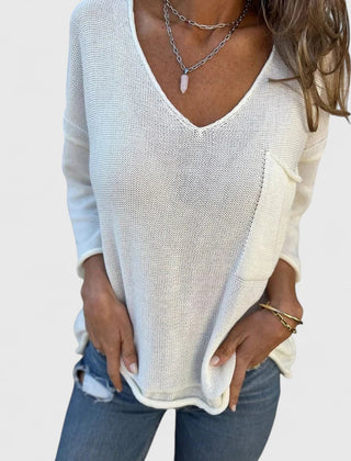 Women's Top | V-Neck Long Sleeve Knit Pocket