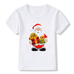 Women's White Shirt | Santa Print Short Sleeve Crew Neck