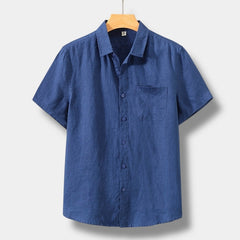 Men's White Shirt | Short Sleeve Linen Collar Pocket