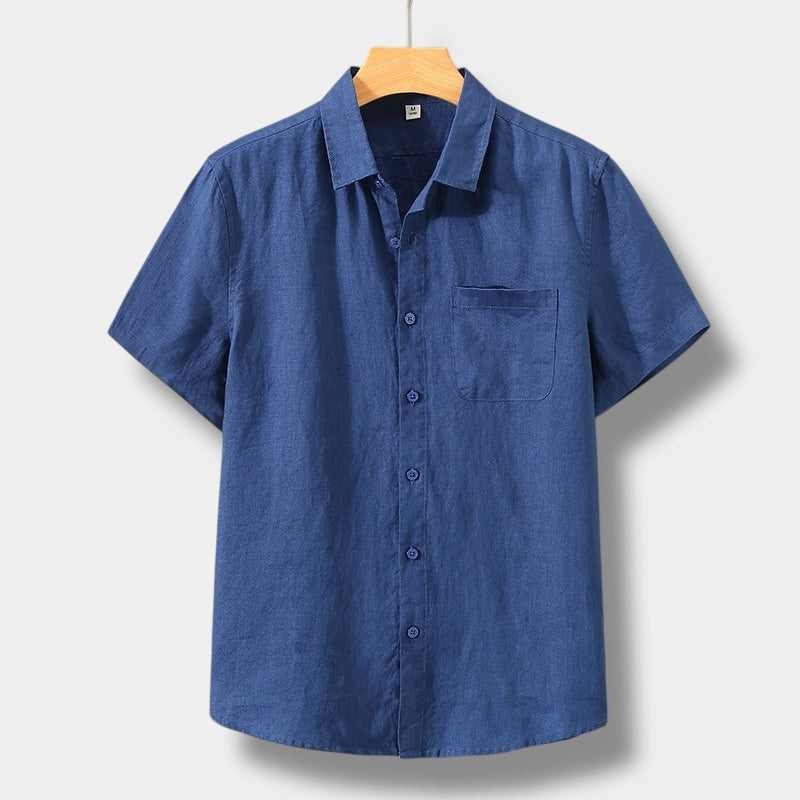 Men's White Shirt | Short Sleeve Linen Collar Pocket