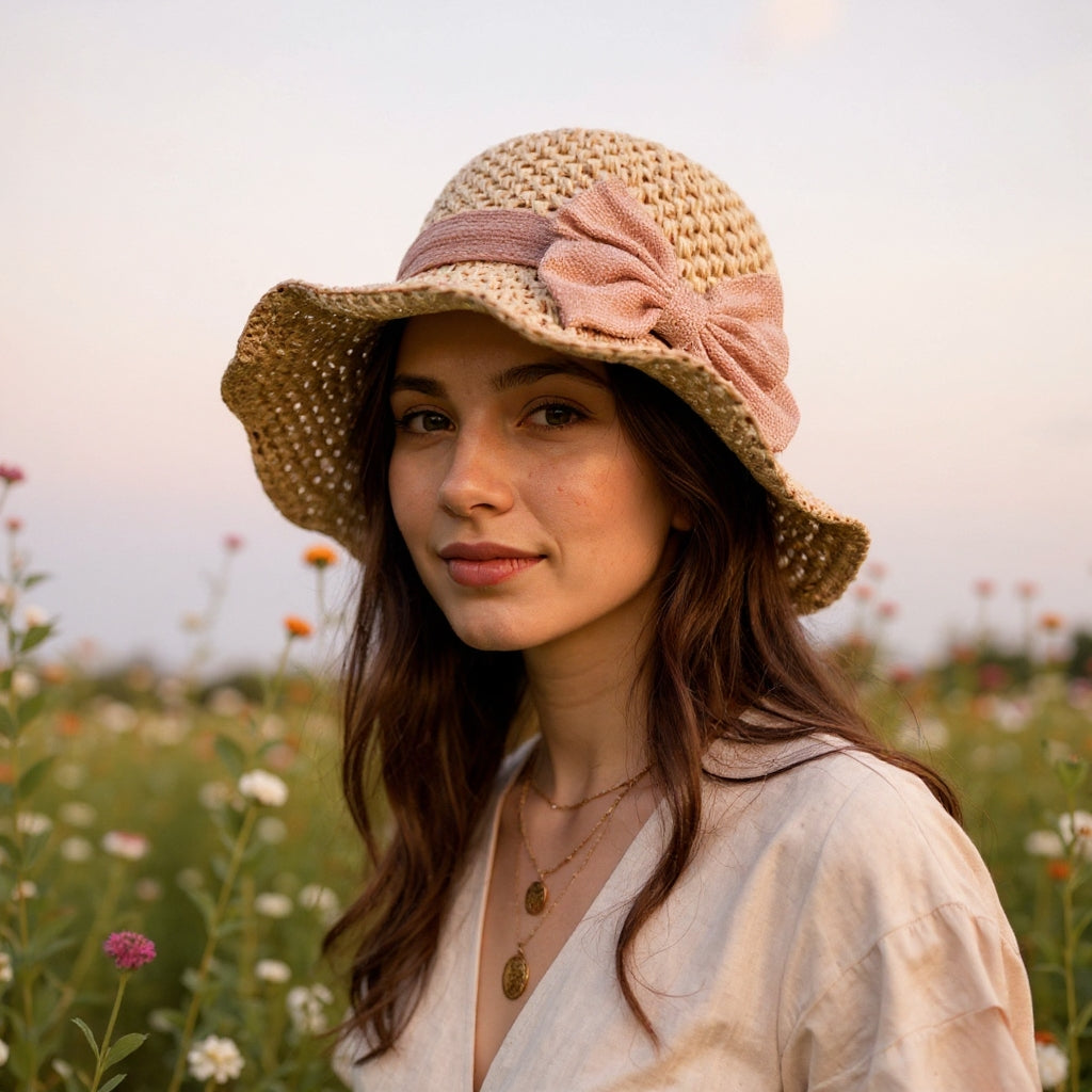 Women's Straw Sun Hat | Wide Brim Bow Packable Lightweight