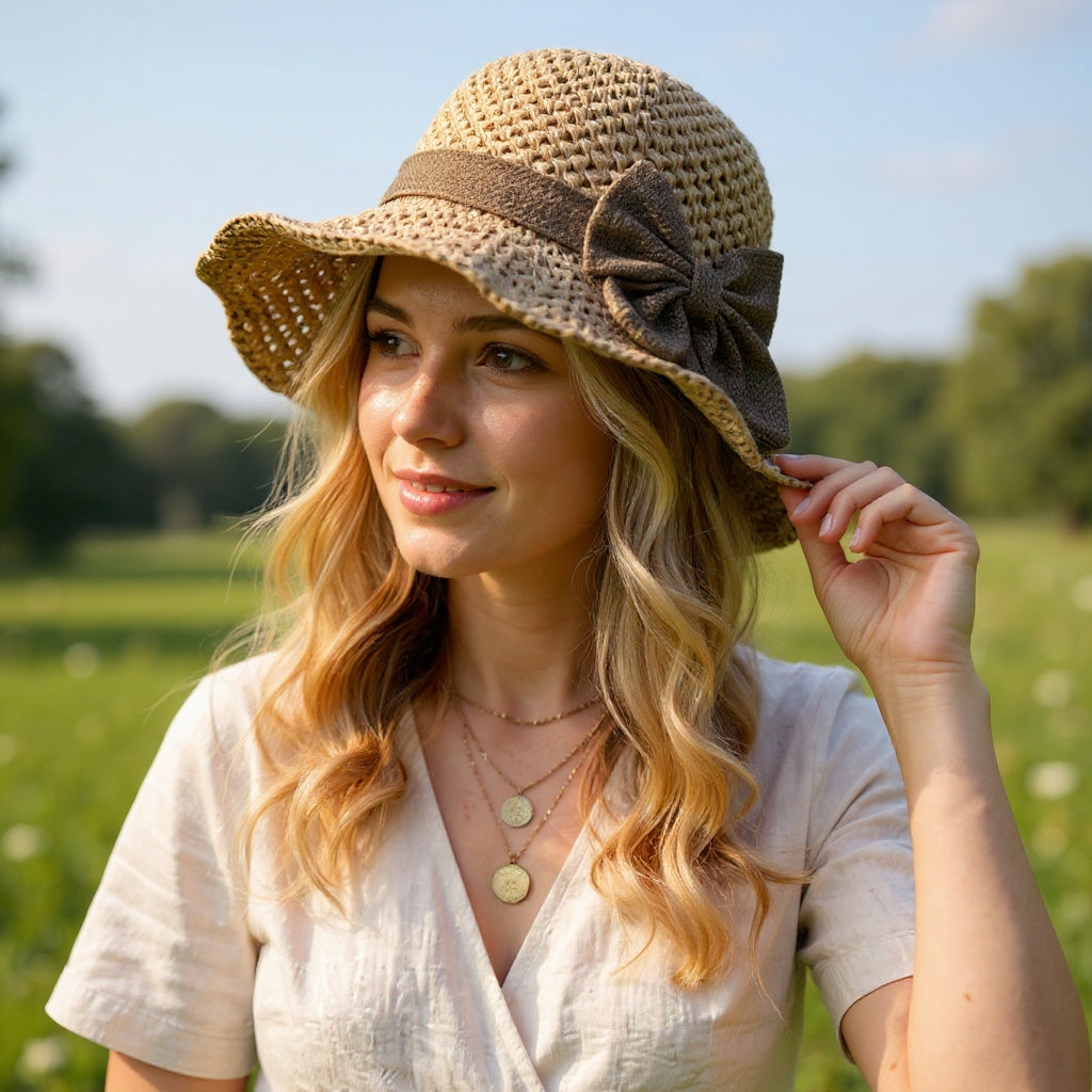 Women's Straw Sun Hat | Wide Brim Bow Packable Lightweight